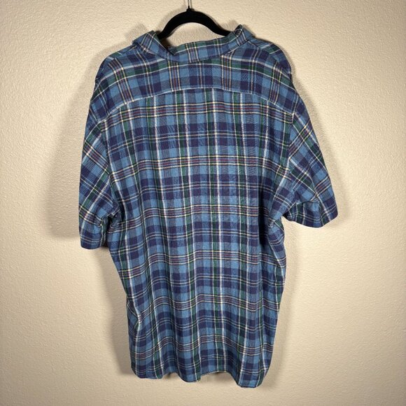 L.L. Bean Blue Green Slightly Fitted Pocket Plaid Short Sleeve Shirt Size XL - Picture 2 of 8